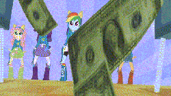 Size: 640x360 | Tagged: safe, edit, edited screencap, screencap, applejack, fluttershy, pinkie pie, rainbow dash, rarity, equestria girls, g4, my little pony equestria girls, animated, boots, dancing, federal reserve note, female, helping twilight win the crown, high heel boots, make it rain, money, shoes