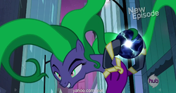 Size: 1151x606 | Tagged: safe, screencap, mane-iac, g4, power ponies (episode), electro orb, female, meme, real, solo, youtube caption