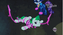 Size: 480x270 | Tagged: safe, screencap, neon brush, radiance, rarity, g4, power ponies (episode), animated, henchmen, hub logo, hubble, needle, power ponies, the hub, thread, tied up