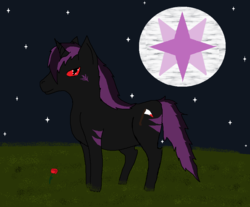 Size: 924x765 | Tagged: safe, artist:syra-stark, oc, oc only, pony, unicorn, grim reaper, moon, night, rose, solo, stars