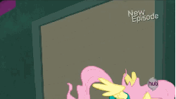 Size: 480x270 | Tagged: safe, screencap, fluttershy, saddle rager, g4, power ponies (episode), angry, animated, female, hub logo, hubble, power ponies, solo, the hub