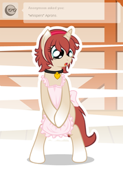 Size: 500x700 | Tagged: safe, artist:aha-mccoy, oc, oc only, oc:corel, pony, unicorn, nopony-ask-mclovin, apron, ask, bipedal, clothes, collar, female, gradient hooves, mare, solo, tumblr