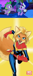 Size: 437x1015 | Tagged: safe, spike, twilight sparkle, fox, anthro, g4, captain marvel (marvel), carol danvers, comic book, comic book meme, furry, marvel, meme, ms. marvel, twilight sparkle (alicorn)