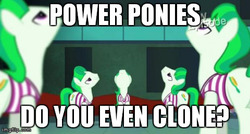 Size: 480x257 | Tagged: safe, edit, edited screencap, screencap, earth pony, pony, g4, power ponies (episode), background pony, clone, do you even lift, image macro, meme