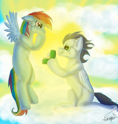 Size: 2911x3058 | Tagged: safe, artist:xxtheshatteredxx, rainbow dash, soarin', g4, crying, female, male, marriage proposal, ship:soarindash, shipping, straight, tears of joy