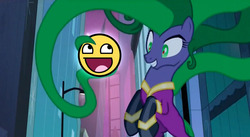 Size: 848x466 | Tagged: safe, edit, edited screencap, screencap, mane-iac, earth pony, pony, g4, power ponies (episode), awesome face, electro orb meme, female, mare, meme, solo