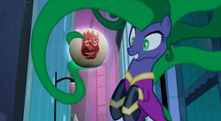 Size: 848x466 | Tagged: safe, edit, edited screencap, screencap, mane-iac, earth pony, pony, g4, power ponies (episode), cast away, electro orb meme, female, mare, meme, wilson (cast away)