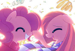 Size: 1500x1024 | Tagged: safe, artist:joyfulinsanity, pinkie pie, earth pony, pony, g4, boop, clothes, cute, cuteamena, duality, eyes closed, floppy ears, grin, happy, honk, nose wrinkle, pinkamena diane pie, scarf, self ponidox, smiling, squee