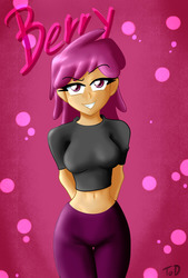 Size: 1280x1891 | Tagged: safe, artist:quarium, berry punch, berryshine, human, g4, belly button, female, humanized, light skin, midriff, solo