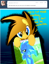 Size: 660x850 | Tagged: safe, artist:isle-of-forgotten-dreams, artist:seras-spot, oc, oc only, oc:sera, oc:sonic dash, pony, ask, day, looking at you, male, photo, picture, ponified, solo, sonic the hedgehog, sonic the hedgehog (series)