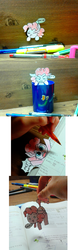 Size: 1024x3299 | Tagged: safe, artist:danadyu, pinkie pie, human, g4, book, bored, comic, irl, irl human, jumped-out-pinkieanswers, paper child, photo, traditional art