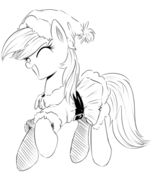 Size: 767x872 | Tagged: safe, artist:xioade, roseluck, earth pony, pony, g4, black and white, christmas, clothes, costume, female, grayscale, hat, monochrome, santa costume, solo