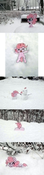 Size: 1024x4096 | Tagged: safe, artist:danadyu, pinkie pie, g4, comic, irl, jumped-out-pinkieanswers, paper child, photo, ponies in real life, snow, traditional art