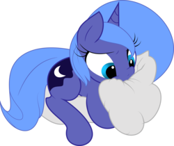 Size: 5000x4201 | Tagged: safe, artist:qcryzzy, artist:zev, princess luna, alicorn, pony, g4, absurd resolution, angry, biting, cute, diabetes, female, filly, glare, lunabetes, nom, pillow, simple background, solo, transparent background, vector, woona
