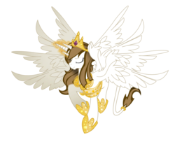 Size: 900x732 | Tagged: safe, artist:zahpkiel, oc, oc only, oc:kali, alicorn, classical unicorn, pony, seraph, seraphicorn, alicorn oc, eyes closed, glowing horn, horn, leonine tail, magic, multiple horns, multiple wings, simple background, six wings, smiling, solo, spread wings, tail ring, transparent background, tricorn