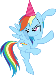 Size: 1280x1766 | Tagged: safe, rainbow dash, pony, daring don't, g4, bipedal, female, hat, party hat, simple background, solo, transparent background, vector