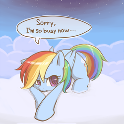 Size: 700x700 | Tagged: safe, artist:ringo, rainbow dash, g4, cloud, cloudy, female, lazy, pixiv, solo