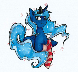 Size: 932x856 | Tagged: safe, artist:majkarogo, princess luna, g4, clothes, female, socks, solo, striped socks, traditional art