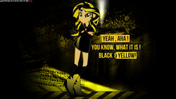 Size: 1920x1080 | Tagged: safe, artist:vipeydashie, sunset shimmer, equestria girls, g4, black, black and yellow, chorus, female, lyrics, meme, recolor, solo, yellow