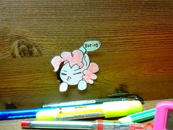 Size: 1024x768 | Tagged: safe, artist:danadyu, pinkie pie, g4, female, irl, jumped-out-pinkieanswers, photo, solo