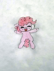 Size: 768x1024 | Tagged: safe, artist:danadyu, pinkie pie, g4, female, irl, jumped-out-pinkieanswers, paper pony, photo, solo