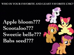 Size: 1024x768 | Tagged: safe, apple bloom, babs seed, scootaloo, sweetie belle, g4, cutie mark crusaders, derpibooru forums, favorite pony, least favorite pony, text