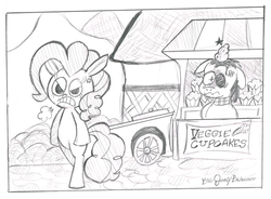 Size: 800x589 | Tagged: safe, artist:bickcomixx, pinkie pie, earth pony, pony, g4, bipedal, monochrome, traditional art