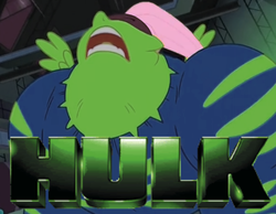 Size: 630x488 | Tagged: safe, fluttershy, saddle rager, g4, power ponies (episode), female, flutterhulk, meme, power ponies, solo, the incredible hulk