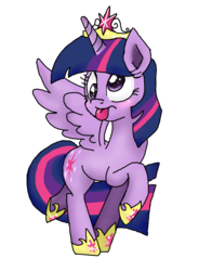 Size: 1547x1973 | Tagged: safe, artist:kittenlollipop, twilight sparkle, alicorn, pony, g4, big crown thingy, derp, female, jewelry, mare, regalia, silly, silly pony, simple background, solo, tongue out, transparent background, twilight sparkle (alicorn)