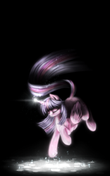 Size: 1151x1850 | Tagged: safe, artist:ventious, twilight sparkle, alicorn, pony, g4, black background, dark, eyes closed, female, glowing, glowing horn, horn, mare, simple background, solo, twilight sparkle (alicorn)