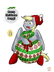 Size: 600x800 | Tagged: safe, artist:norang94, derpy hooves, pegasus, pony, g4, christmas, female, hat, mare, muffin, present, santa hat, solo