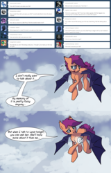 Size: 1294x2017 | Tagged: safe, artist:darkflame75, scootaloo, bat pony, pony, g4, ask, bat ponified, female, race swap, scootabat, solo, student of the night, tumblr
