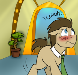 Size: 780x750 | Tagged: safe, artist:jitterbugjive, doctor whooves, time turner, g4, blushing, male, necktie, plant, solo, sweat