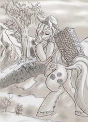 Size: 1000x1375 | Tagged: safe, artist:pseudoshark, applejack, earth pony, pony, g4, bipedal, female, grayscale, hooves, monochrome, solo, unshorn fetlocks