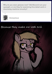 Size: 1027x1451 | Tagged: safe, artist:tooneyd, derpy hooves, pegasus, pony, g4, ask, discorded, female, glasses, mare, solo, tumblr