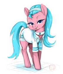 Size: 582x681 | Tagged: safe, artist:chinad011, aloe, earth pony, pony, g4, bedroom eyes, clothes, female, shirt, solo