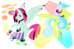 Size: 1024x690 | Tagged: safe, artist:skythemoonwarrior, oc, oc only, alicorn, pony, alicorn oc, good vibe, magic, twins