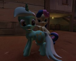 Size: 1280x1024 | Tagged: safe, artist:gergta, bon bon, lyra heartstrings, sweetie drops, earth pony, pony, unicorn, g4, 3d, chubby, feeder bon bon, feeding, female, flank, gmod, mare, the ass was fat, weight gain sequence