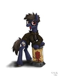 Size: 789x1012 | Tagged: safe, artist:sethhm, pony, bloodshot eyes, crossover, glasses, newton geizler, pacific rim, ponified, solo