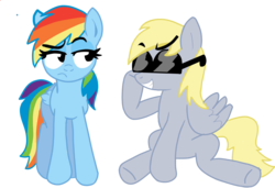 Size: 3287x2253 | Tagged: safe, artist:wolfgrrrl22, derpy hooves, rainbow dash, pegasus, pony, g4, female, mare, sunglasses, swag, upside down