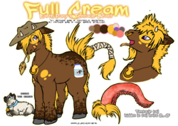 Size: 706x500 | Tagged: safe, artist:striped-tie, oc, oc only, cat, hybrid, beast, full cream, horns, monster, necklace, nose ring, reference sheet, tentacles, wheat
