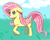 Size: 1753x1414 | Tagged: safe, fluttershy, pegasus, pony, g4, cloud, female, floppy ears, folded wings, grass, mare, outdoors, raised hoof, solo, wings