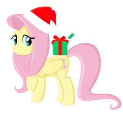 Size: 2550x2359 | Tagged: safe, fluttershy, g4, christmas, female, hat, present, santa hat, solo