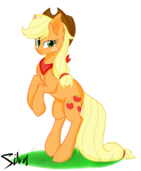 Size: 3160x3840 | Tagged: safe, artist:silvy-winds, applejack, g4, bandana, ear fluff, female, looking at you, rearing, solo