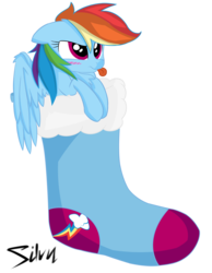 Size: 2984x3840 | Tagged: safe, artist:silvy-winds, rainbow dash, g4, blushing, christmas stocking, female, solo, tongue out