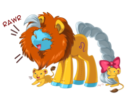 Size: 1024x774 | Tagged: safe, artist:jiayi, leo (g4), earth pony, pony, g4, :3, bow, braid, cute, eyes closed, fangs, female, leo, mare, open mouth, ponyscopes, rawr, simple background, smiling, solo, transparent background, zodiac