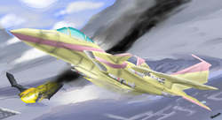 Size: 2650x1440 | Tagged: dead source, safe, artist:pak-faace1234, fluttershy, g4, ace combat, f-15s+, mq-90 quox