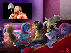 Size: 1280x960 | Tagged: safe, applejack, fluttershy, pinkie pie, rainbow dash, rarity, twilight sparkle, oc, oc:pauly sentry, g4, burial time, crying, exploitable meme, mane six, meme, sad movie meme, triple h, wwe