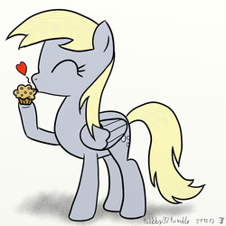 Size: 500x500 | Tagged: safe, derpy hooves, pegasus, pony, g4, female, heart, mare, muffin, solo, that pony sure does love muffins