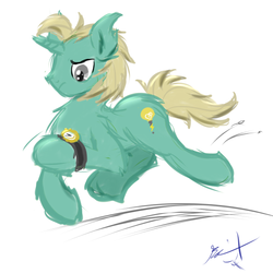 Size: 528x528 | Tagged: safe, artist:frist44, oc, oc only, oc:quick thinker, pony, unicorn, blonde, galloping, running, solo, watch